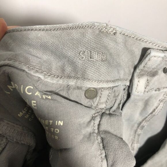 American Eagle Mens Jeans 30 W Gray Wash AirFlex Patched Move-Free Slim Grunge - Picture 12 of 12